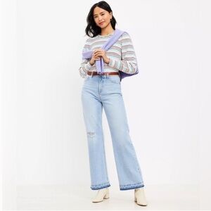 LOFT The Wide Leg Jeans High Rise Unpicked Hem 27/4 Petite Light Indigo Blue